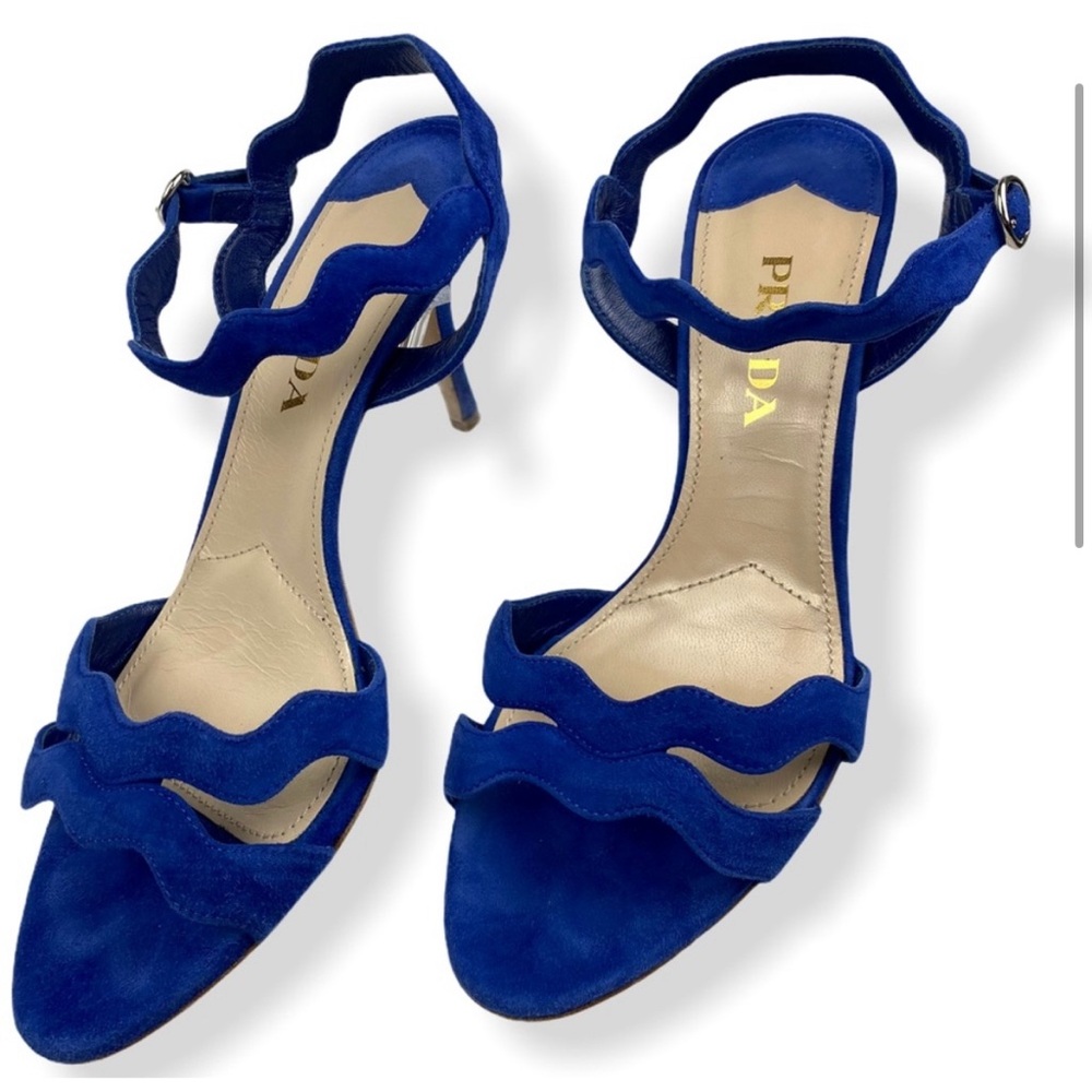 Prada Bluette Scalloped Wavy-Strap Sandals